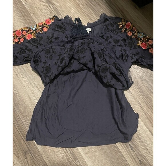 Sundance Long Sleeve Lace Top Embroidered Tie Front Sheer Size S Floral Blouse - Picture 9 of 10